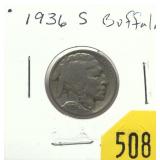 1936-S Buffalo nickel
