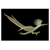 J. Riller vintage roadrunner pin with turquoise