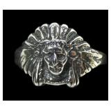 Sterling silver Indian Chief figural ring, new,