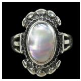 Sterling silver bezel set mother of pearl