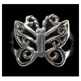 Sterling silver butterfly filigree ring, new,