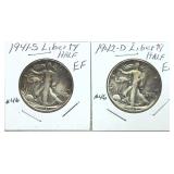 x2- Walking Liberty half dollars, mixed dates,