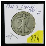 1921-S Walking Liberty half dollar