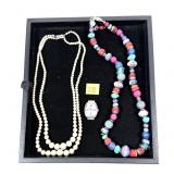 Lot, sterling silver and semi-precious bead 19'