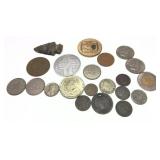 Lot; Coins, Tokens and Arrowhead , 20 pieces