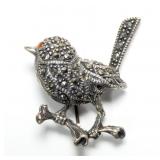 Sterling silver vintage marcasite bird pin with