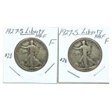 x2-1927-S Walking Liberty half dollars, -x2 half