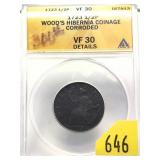 1723 Hibernia half penny, ANACS slab certified