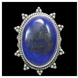 Sterling silver bezel set cabochon lapis (?) ring