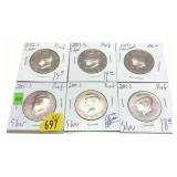 X 6 - Half dollars, Silver Proof, mixed dates -