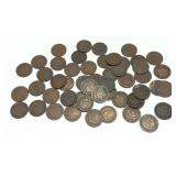 x50- Indian Head cents, mixed dates, -x50 cents,