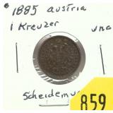 1885 Austrian 1 kreuzer