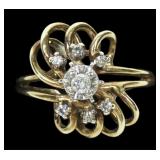 10K Yellow gold vintage split shank diamond ribbon