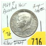 1964 Kennedy half dollar, Proof, Accented hair