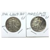 x2- Walking Liberty half dollars, mixed dates,