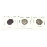 x3- Buffalo nickels, mixed dates, -x3 nickels,