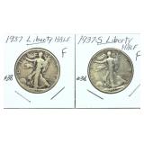 x2- Walking Liberty half dollars, mixed dates,