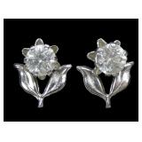 14K White gold round cut spinel flower post