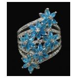 Sterling silver spray of marquise cut blue flowers