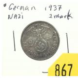 1937 German 2 Mark, Silver