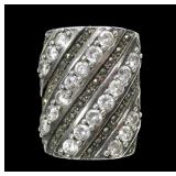 Sterling silver banded CZ and marcasite ring,