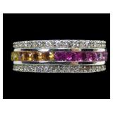 Sterling silver channel set rainbow topaz eternity