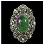 Vintage sterling silver filigree bloodstone ring,