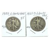 x2- Walking Liberty half dollars, mixed dates -