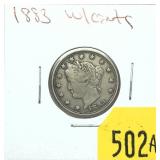 1883 Liberty Head nickel, with cents