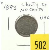 1883 Liberty Head nickel, No cents
