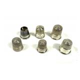Lot, sterling silver thimbles, some decorated,
