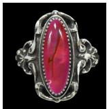 Sterling silver dentil set pink paua ring in open