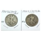 x2-1918-D Walking Liberty half dollars -x2 half