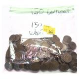 Lot; Wheat cents, 150 pieces