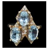 Vintage sterling silver gold wash oval cut 3-stone