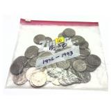 x51- Kennedy half dollars, mixed dates, non-