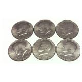 X 6 -Kennedy half dollars, mixed dates,