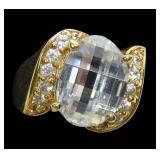 Sterling silver gold wash oval checkerboard cut CZ