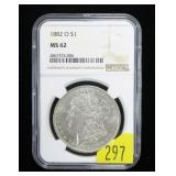 1882-O Morgan dollar, NGC slab certified MS-62