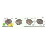 X 4 - Half dollars, Uncirculated, mixed dates -