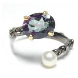 Sterling silver rhodium plated oval cut mystic