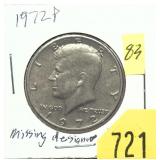 1972 Kennedy half dollar, Error, missing