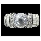 Sterling silver fantasy cut CZ solitaire ring with