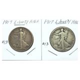 x2-1917 Walking Liberty half dollars -x2 half
