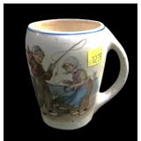 Roseville Dutch Creamware handled Mug w/ Fishing