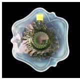 Green opalescent 7" diameter dish, Leaf, Rosette