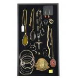 Lot, fashion jewelry, some semi-precious pendants