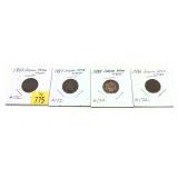 x4- Indian Head cents, mixed dates -x4 cents