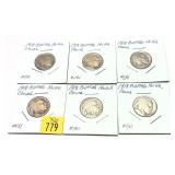 x6- Buffalo nickels, cleaned -x6 nickels -Sold by