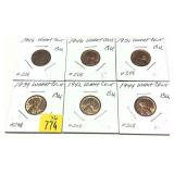 x6- Early wheat cents -x6 cents-Sold by the piece,